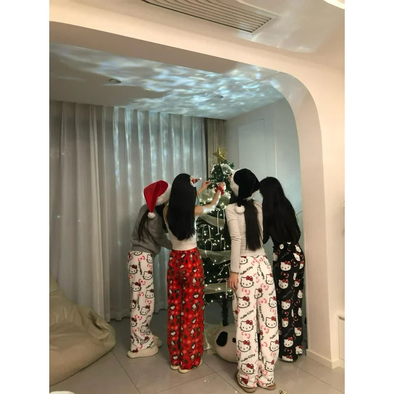 Hello Kitty Y2K Flannel Pants – Cute Dorm Lounge Wear