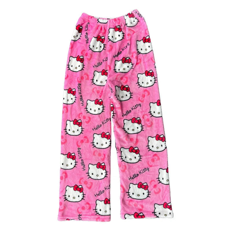 Hello Kitty Y2K Flannel Pants – Cute Dorm Lounge Wear