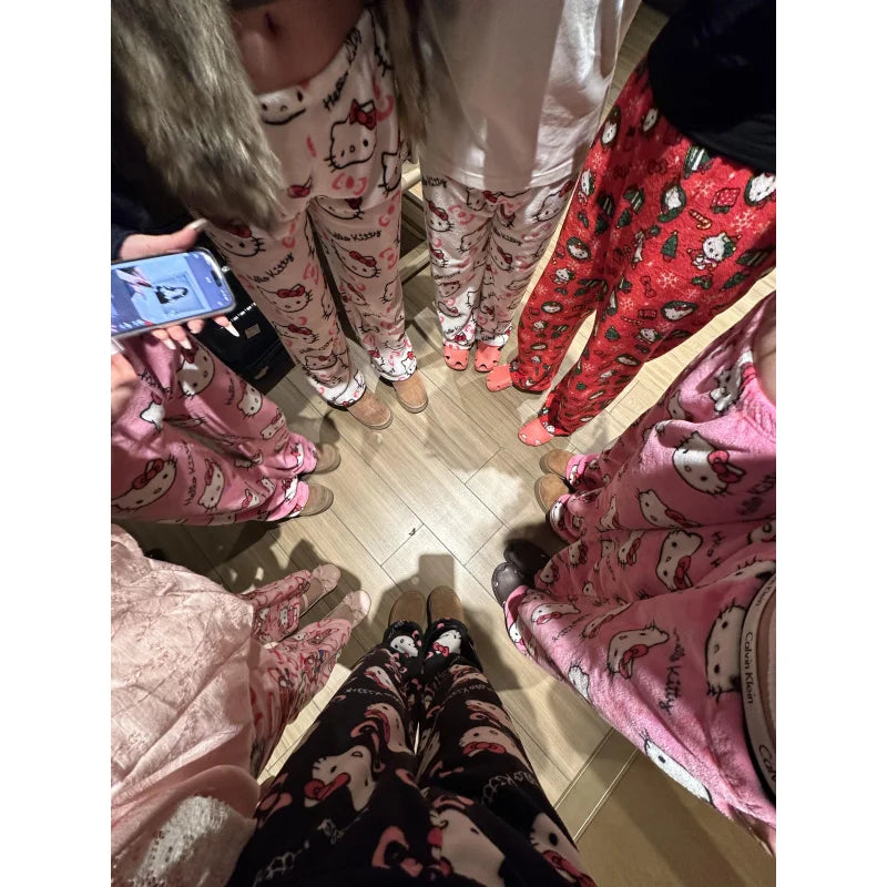 Hello Kitty Y2K Flannel Pants – Cute Dorm Lounge Wear
