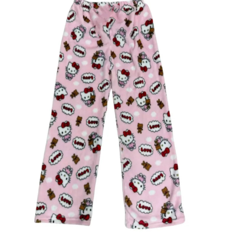 Hello Kitty Y2K Flannel Pants – Cute Dorm Lounge Wear