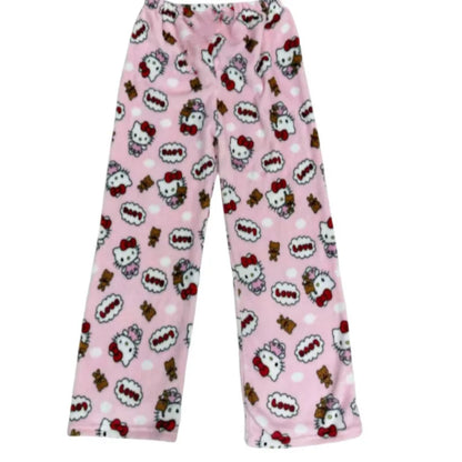 Hello Kitty Y2K Flannel Pants – Cute Dorm Lounge Wear