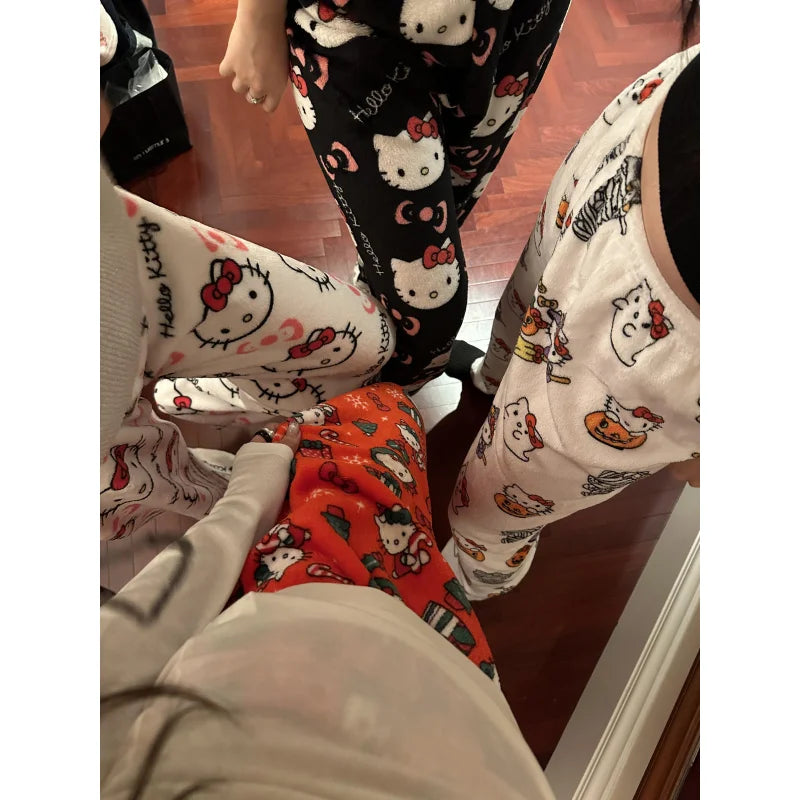 Hello Kitty Y2K Flannel Pants – Cute Dorm Lounge Wear