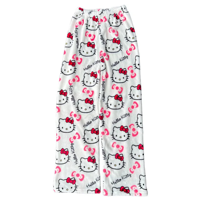 Hello Kitty Y2K Flannel Pants – Cute Dorm Lounge Wear