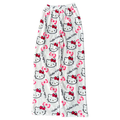 Hello Kitty Y2K Flannel Pants – Cute Dorm Lounge Wear