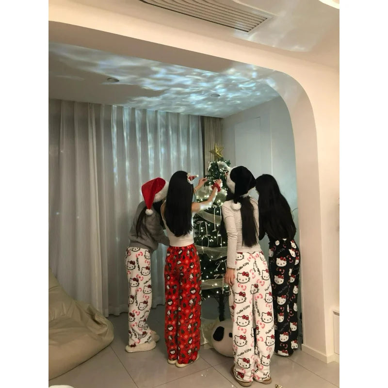 Hello Kitty Y2K Flannel Pants – Cute Dorm Lounge Wear