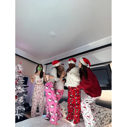 Hello Kitty Y2K Flannel Pants – Cute Dorm Lounge Wear