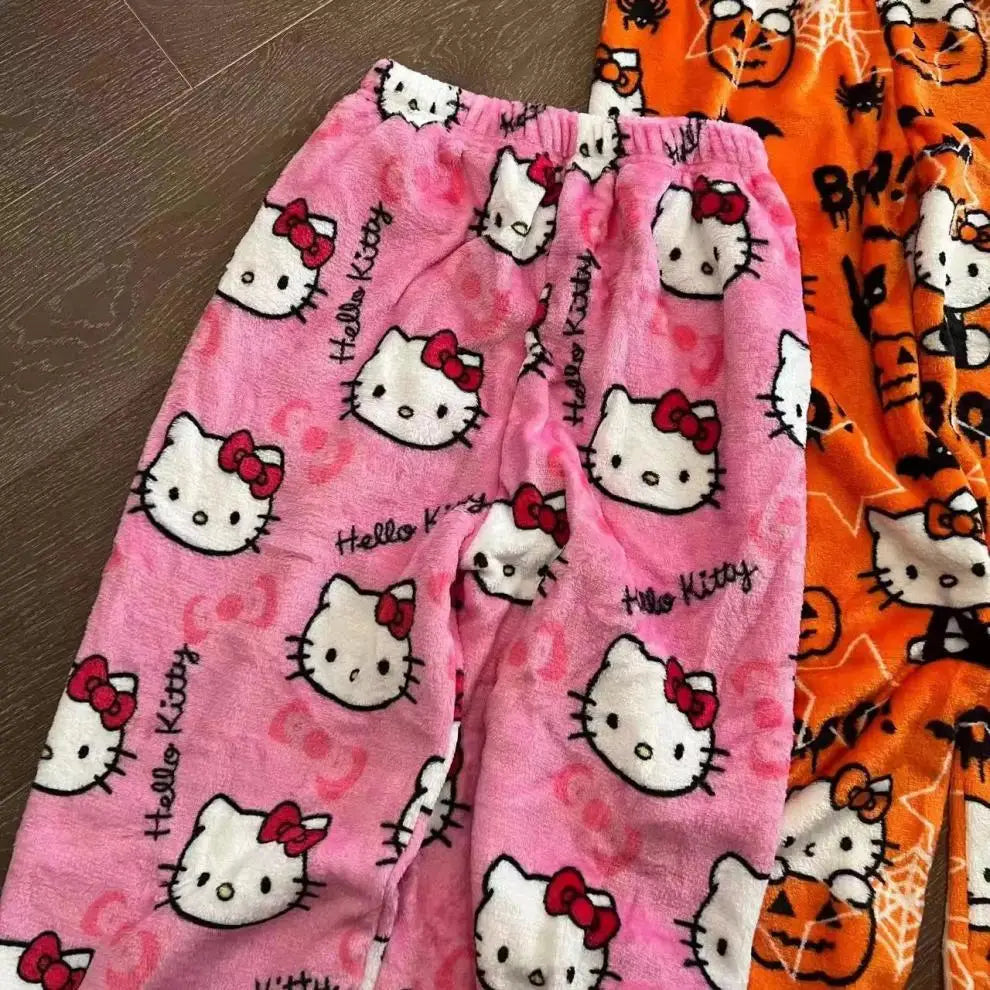 Hello Kitty Y2K Flannel Pants – Cute Dorm Lounge Wear