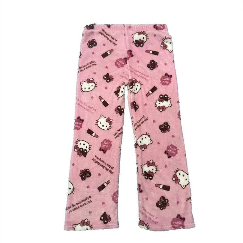Hello Kitty Y2K Flannel Pants – Cute Dorm Lounge Wear